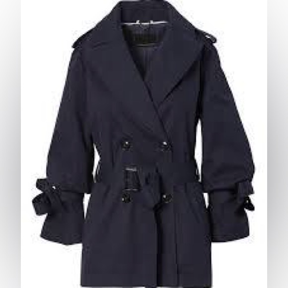 BANANA REPUBLIC Water-Resistant Drum Tie-Sleeve Hip-Length Trench in Navy — M - Picture 1 of 6